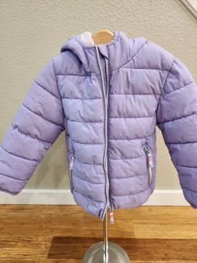 Girls' Light Purple Hooded Puffer Jacket